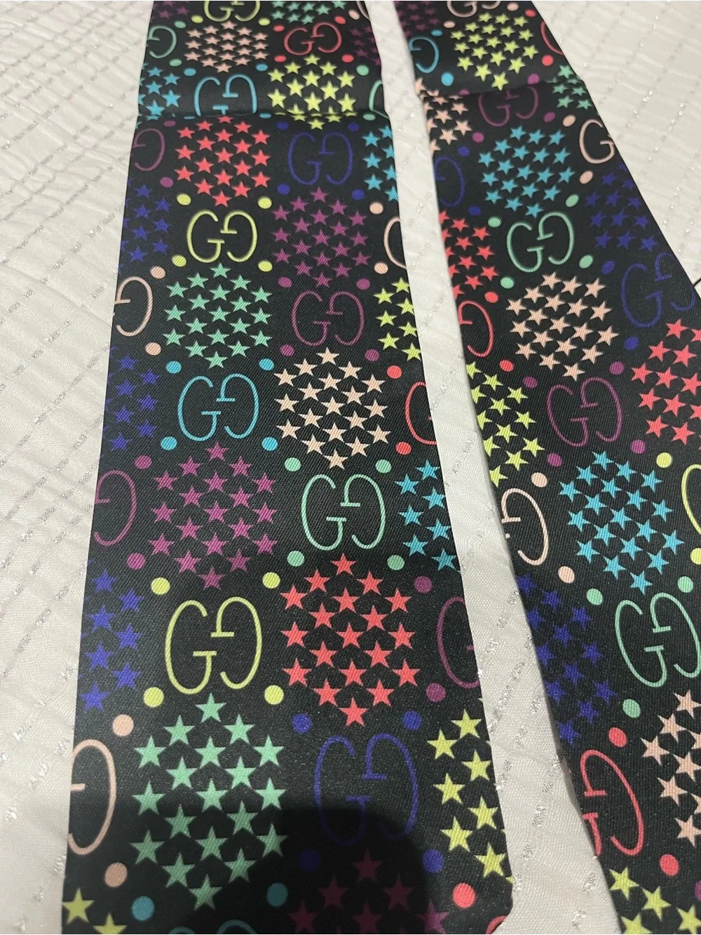 Gucci Multicolor GG Star Pattern Silk Scarf Tie - Black